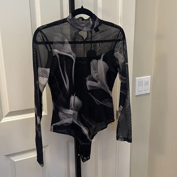 All Saints Black and Gray Floral Bodysuit - Picture 9 of 12